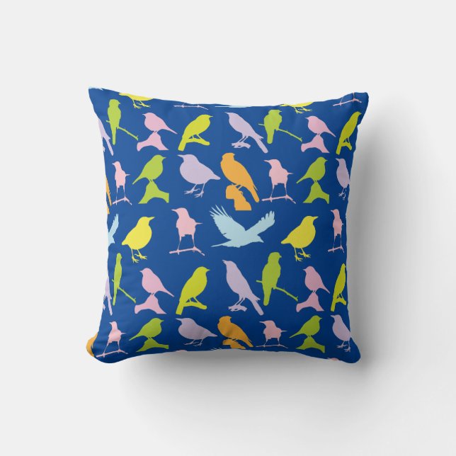 Pastel Coloured Variety of Birds Pattern Throw Pillow (Front)