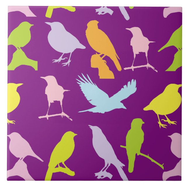 Pastel Coloured Variety of Birds Pattern Tile (Front)