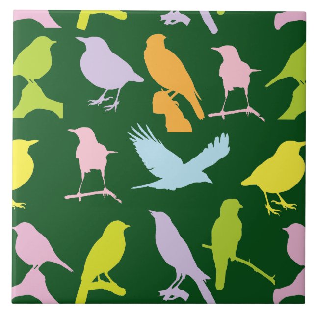 Pastel Coloured Variety of Birds Pattern Tile (Front)