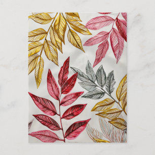 Pastel-Coloured Watercolor Illustration of Leaves Postcard