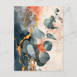 Pastel-Coloured Watercolor Illustration of Leaves Postcard