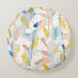Pastel Colourful Abstract Feathers Pattern Round Pillow