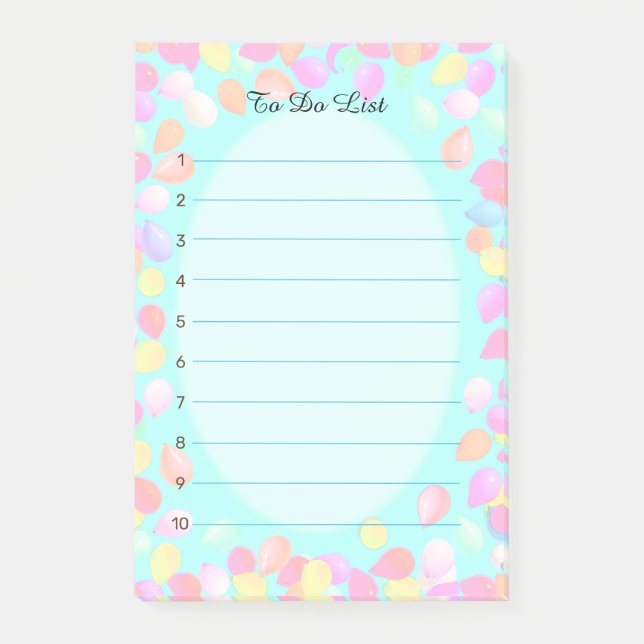 Pastel colourful balloons on turquoise To Do List Post-it Notes (Front)