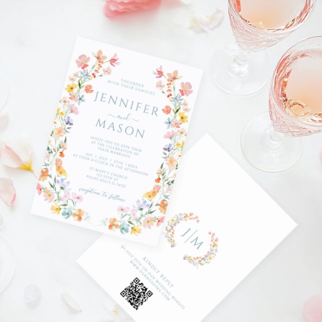 Pastel Colourful Meadow Flower Wildflower Wedding Invitation (Creator Uploaded)