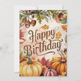 Pastel Colourful Pumpkin Autumn Fall Happy Birthda Card