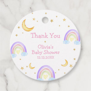 Pastel Colourful Rainbow Moon Star Baby Shower  Favour Tags