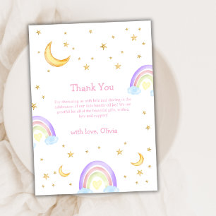 Pastel Colourful Rainbow Moon Star Baby Shower  Thank You Card