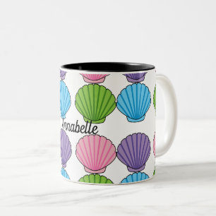 Pastel Colourful Seashell Pack   Add Own Name Two-Tone Coffee Mug