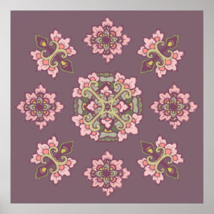 Pastel Colourful Tracery Ornament Pattern Poster