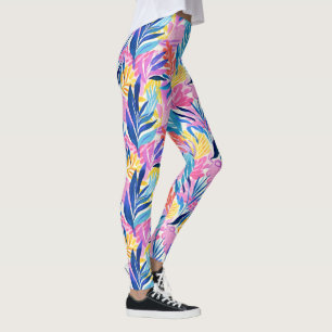 Pastel Colourful Tropical Leaf Patterned Leggings