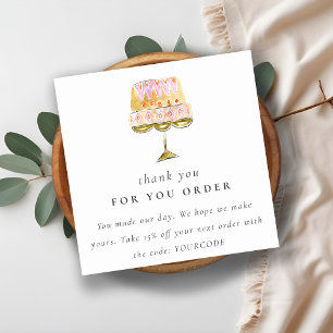 Pastel Colourful Watercolor Cake Bakery Thank You Square Business Card