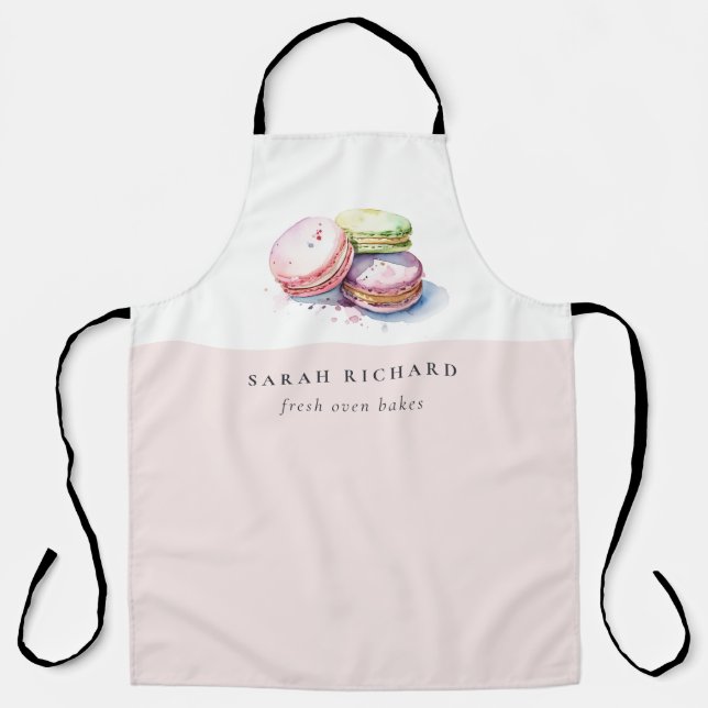 Pastel Colourful Watercolor French Macarons Bakery Apron (Front)