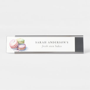 Pastel Colourful Watercolor French Macarons Bakery Desk Name Plate