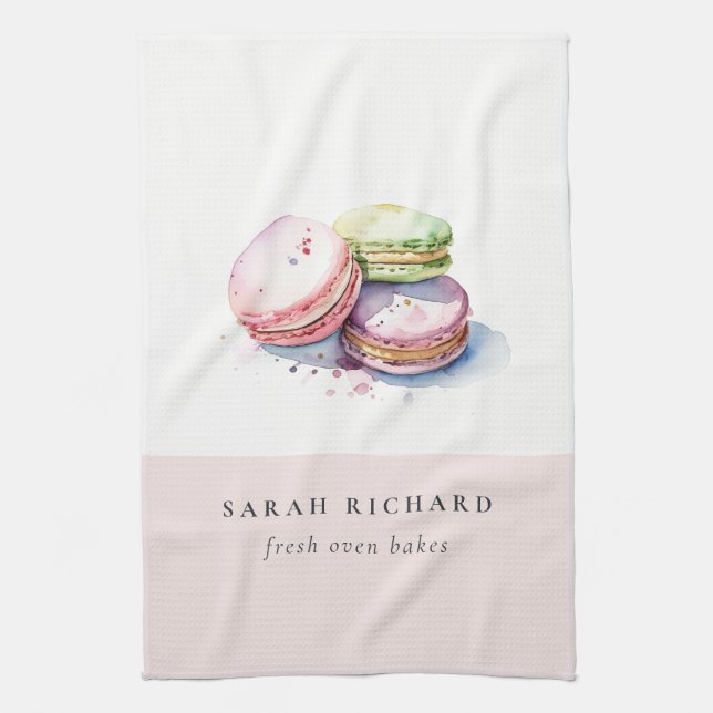 Pastel Colourful Watercolor French Macarons Bakery Kitchen Towel (Vertical)