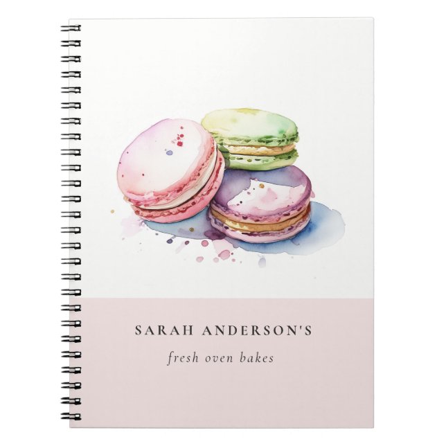Pastel Colourful Watercolor French Macarons Bakery Notebook (Front)