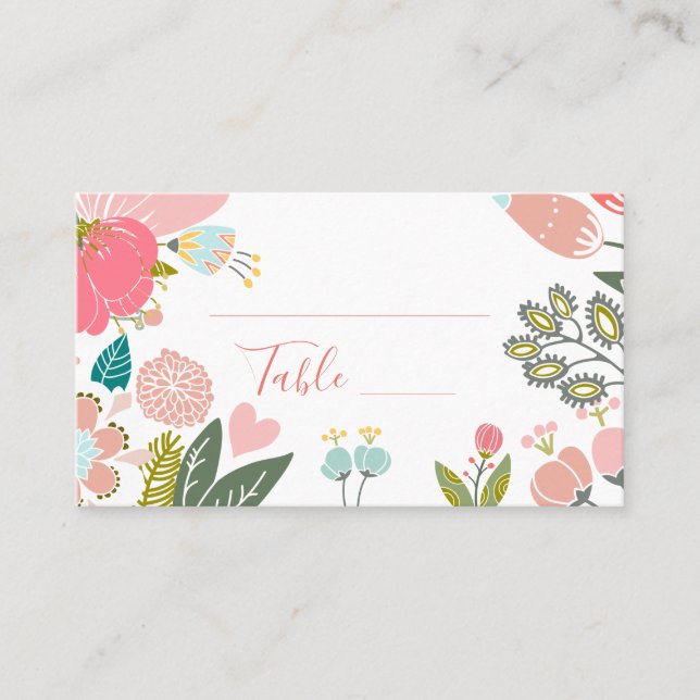 Pastel colourful wildflowers meadow wreath wedding place card (Front)