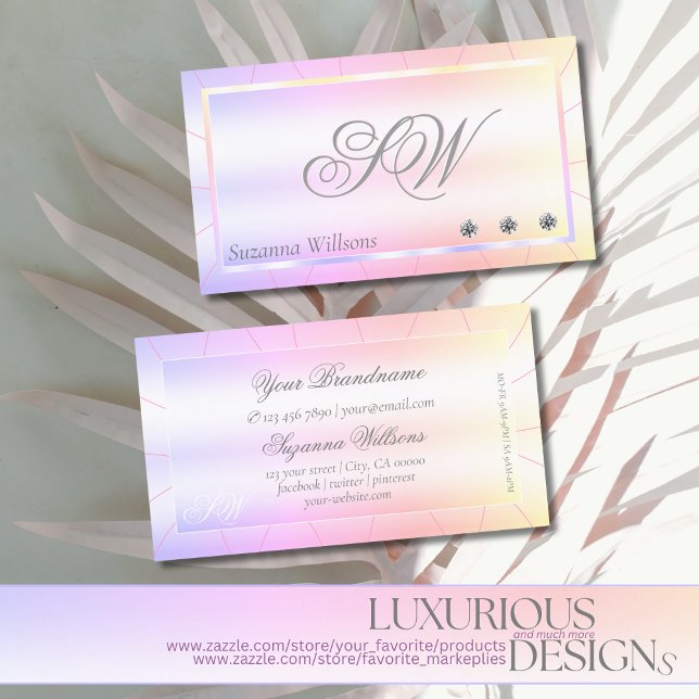 Pastel Colourful with Diamonds and Monogram Glamou Business Card (Creator Uploaded)
