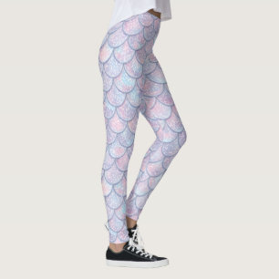 Pastel colours abstract fish-scales pattern leggings
