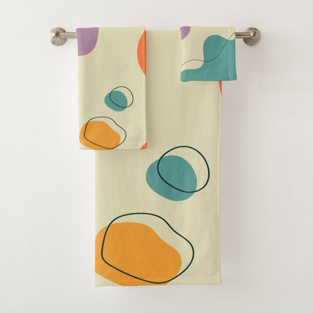 Pastel colours abstract shapes modern background bath towel set (Insitu)