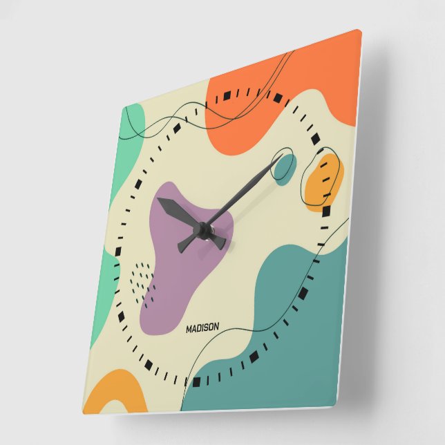 Pastel colours abstract shapes modern background square wall clock (Angle)