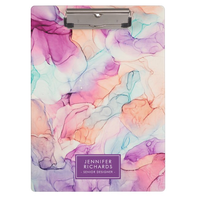Pastel Colours Alcohol Ink Personalized Clipboard (Front)