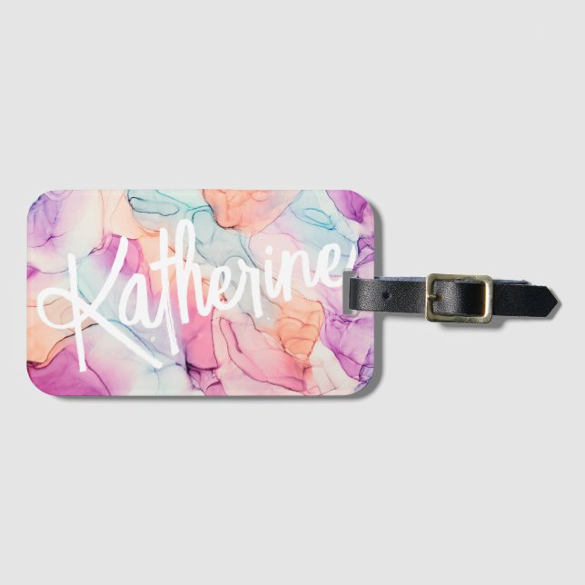 Pastel Colours Alcohol Ink Stain Pattern Luggage Tag (Front Horizontal)