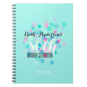 Pastel Colours Aqua 80th Birthday Party Guest Book