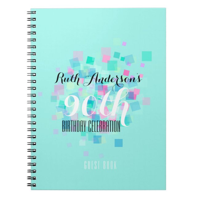 Pastel Colours Aqua 90th Birthday Party Guest Book (Front)