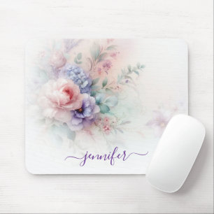Pastel Colours Aquarell Floral Typography Name Mouse Pad