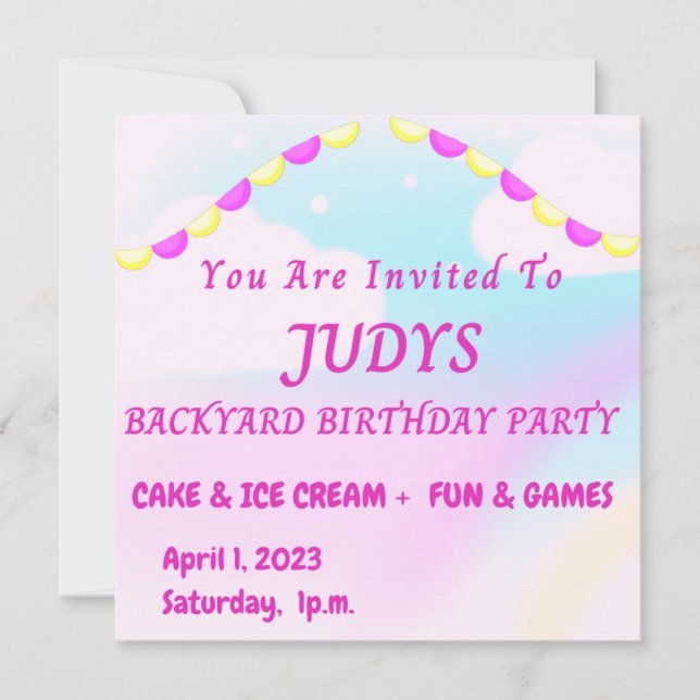 Pastel Colours Backyard Birthday Party Invitation (Front)