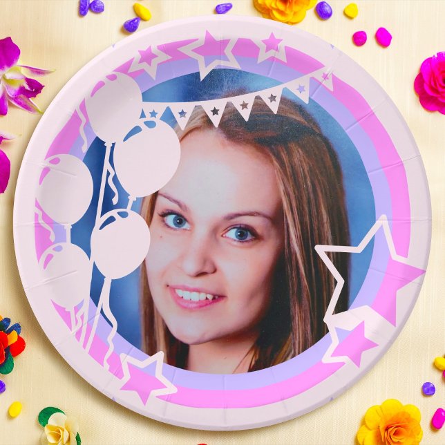 Pastel Colours Birthday Party Framed Photo Paper Plate (Creator Uploaded)