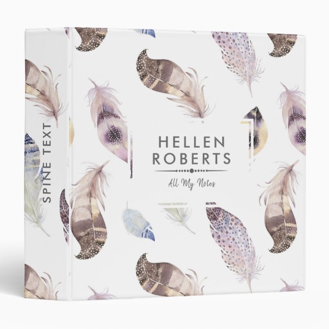 Pastel colours boho feathers pattern binder (Front/Spine)