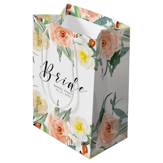 Pastel colours border- Bride Typography Medium Gift Bag (Back Angled)