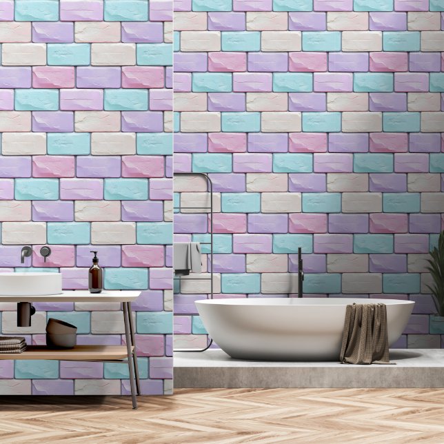 Pastel Colours Brick Pattern Wallpaper (Bathroom)