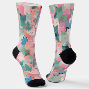 Pastel Colours Cat Camouflage Socks