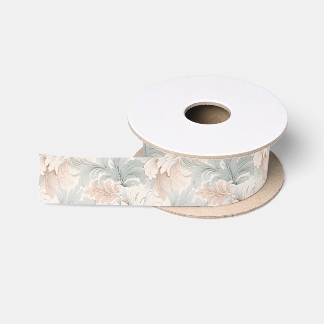 Pastel colours delicate ornamental floral motifs satin ribbon (Spool)