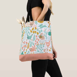 Pastel colours Easter Chickens Flowers Pattern Tote Bag
