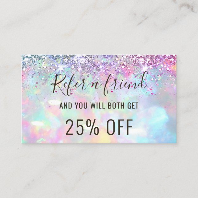 pastel colours faux glitter opal referral card (Front)