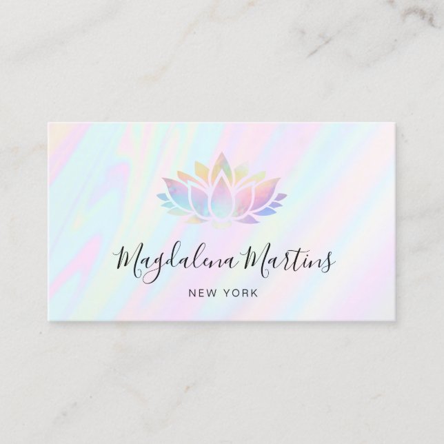 pastel colours FAUX holographic effect lotus Business Card (Front)