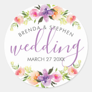 Pastel colours floral wreath border classic round sticker
