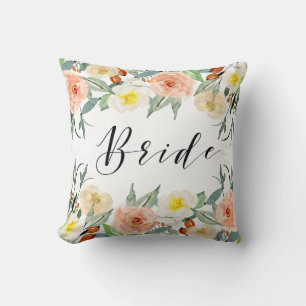 Pastel colours flowers border-Bride typography Throw Pillow