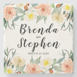 Pastel colours flowers frame stone coaster