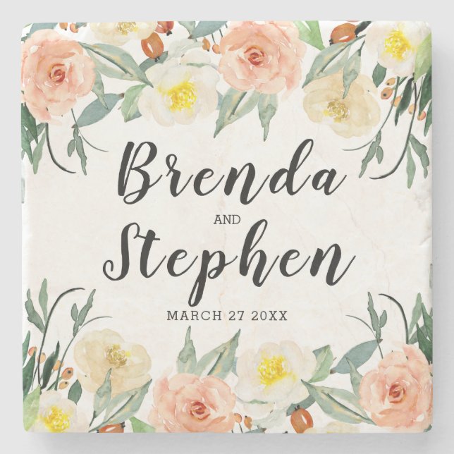 Pastel colours flowers frame stone coaster (Front)