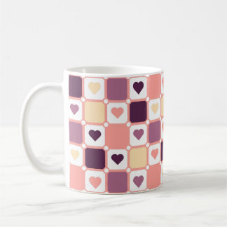 Pastel Colours Geometric Chequerboard Hearts Mug