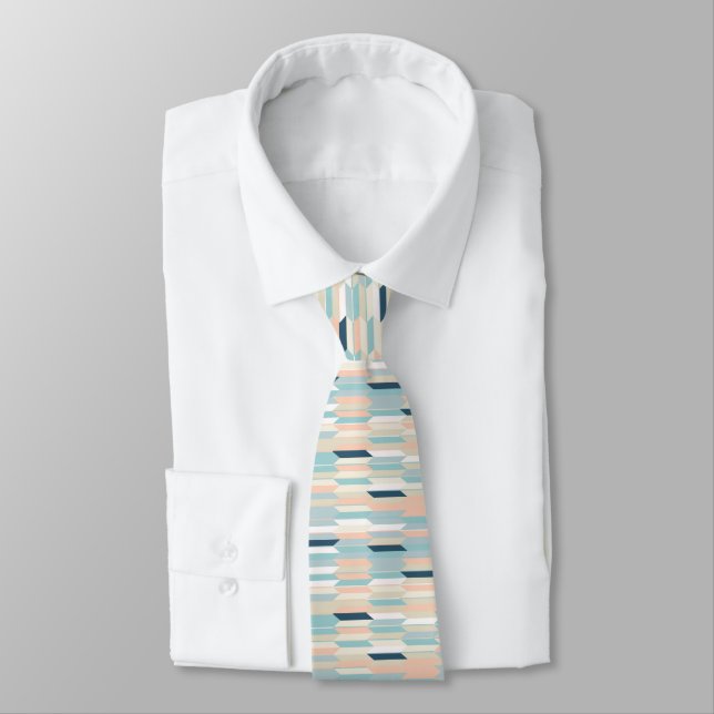 Pastel colours geometric Japanese pattern Tie (Tied)