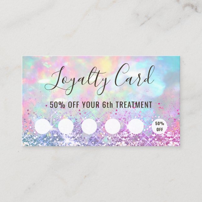 pastel colours glitter opal loyalty card (Front)