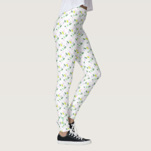 Pastel Colours Happy Green Fern Leaves Leggings