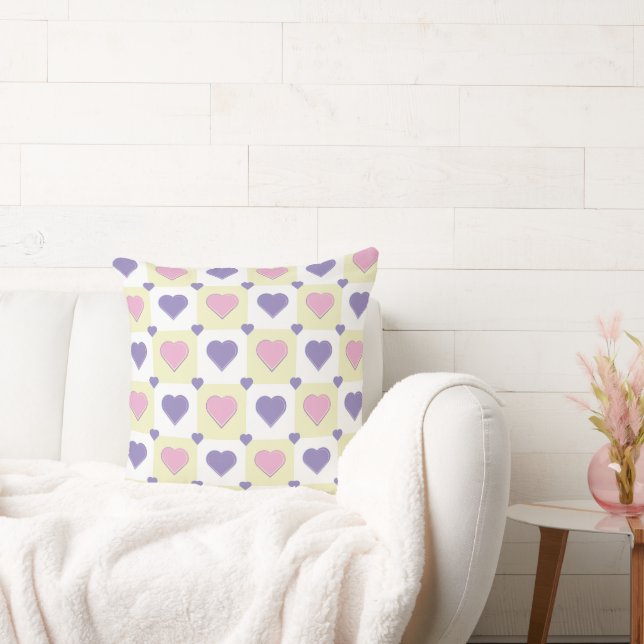 Pastel colours. Heart shape pattern. Throw Pillow (Couch)