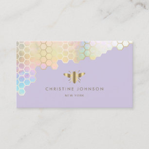 pastel colours honeycomb bee on lavender business card