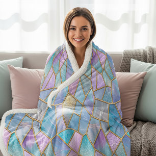 Pastel Colours Iridescent Stained Glass Pattern Sherpa Blanket